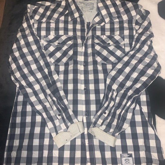Men’s black and white checkered button up shirt - Picture 2 of 4